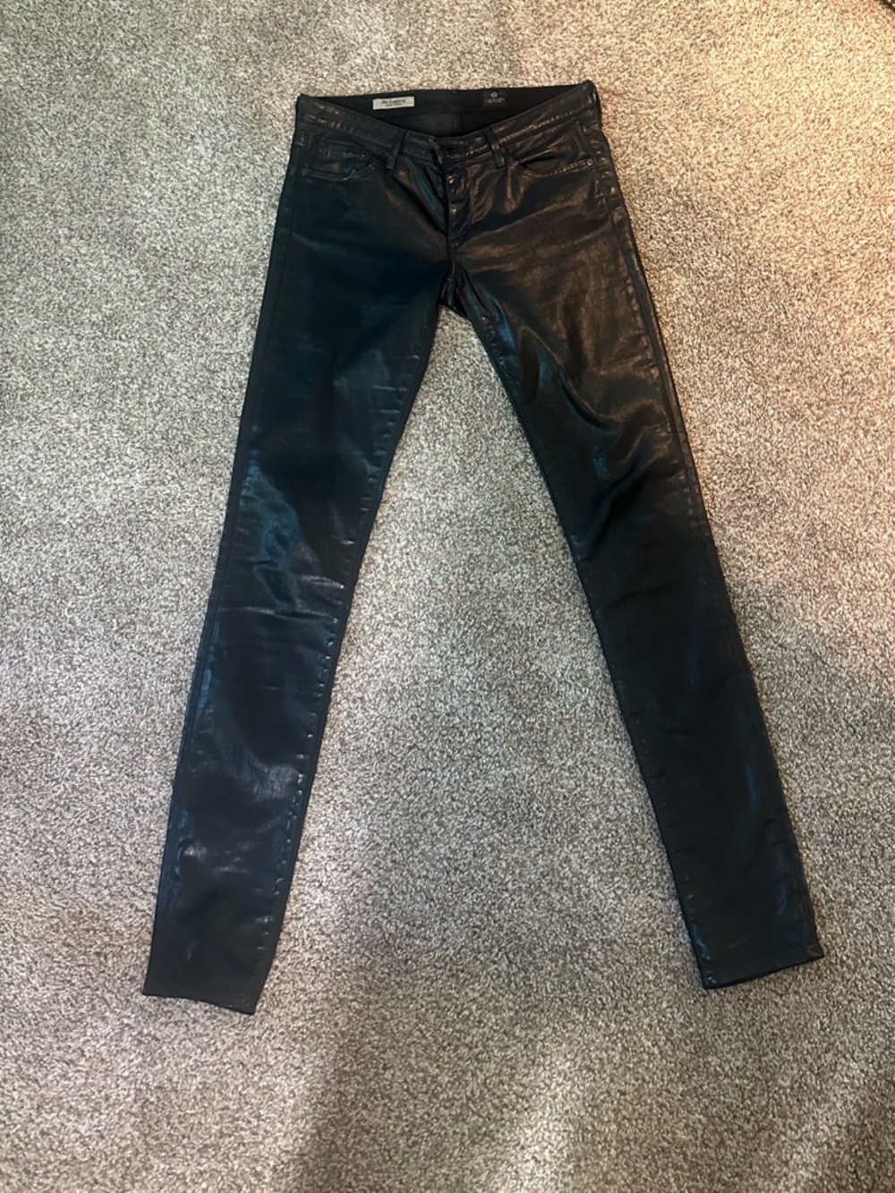 Ag Adriano Goldschmied Men’s Black Skinny Leather-Effect Jeans